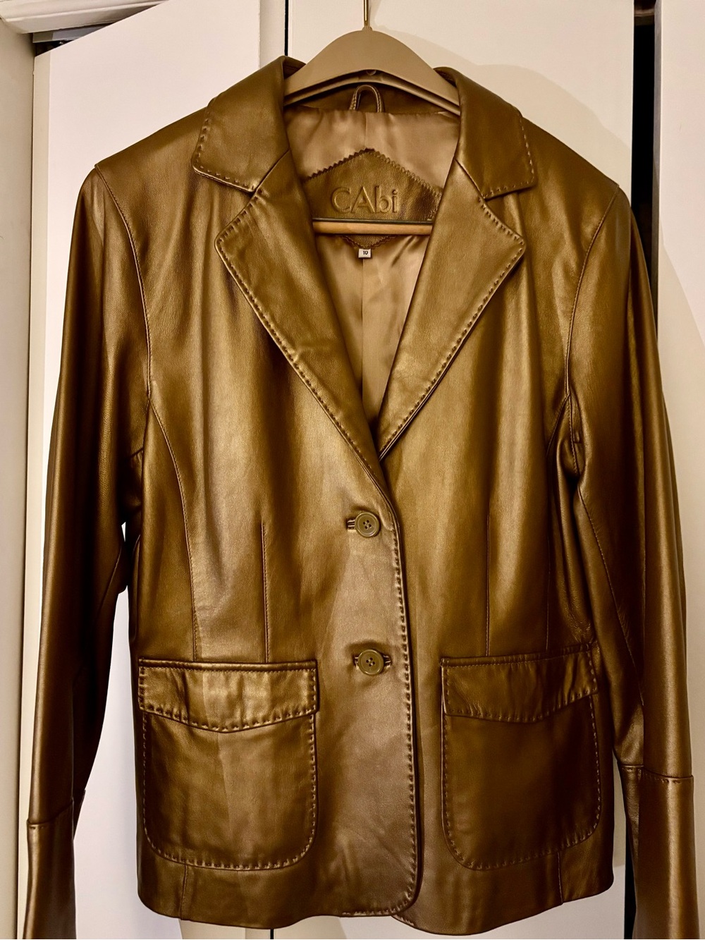 CAbi Metallic Bronze-Gold Leather Blazer Jacket